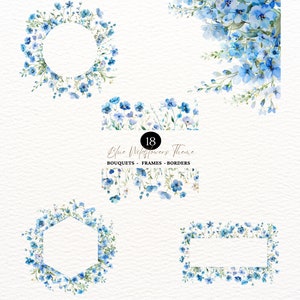Acquerello Dusty Blue Clipart Fiori PNG Blu WildFlower Clipart Bundle Blu Floral Border Boho Clipart Non ti scordar di me