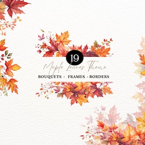Hoja de arce de acuarela Clipart Hoja de otoño Hojas secas Clipart de hojas de otoño Clipart de hojas de otoño Ramo de hojas de otoño Corona de otoño Follaje de otoño