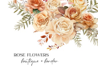 Aquarelle Roses fleurs Clipart, Premade Roses fleurs, fleurs Bouquets Clipart Png, Floral mariage Premade cadres, Boutique, frontière