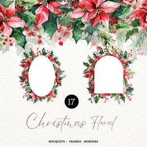 Christmas Watercolor Floral Winter Border PNG Christmas Flower Clipart Winter Theme Floral Frosty Bloom Winter Red Flower Digital Download