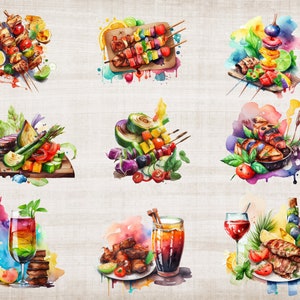 Watercolor Barbecue Clip Art , BBQ Party Set , Watercolor Colorful ...