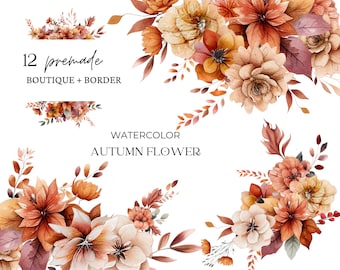 Watercolor Floral Clipart, Autumn Clipart, Autumn Floral Clipart, Watercolor Autumn Bouquets,  Fall Clipart