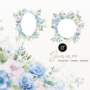 Clipart floreale di rose blu dell'acquerello Rose blu PNG Boho Blue Flower Bouquets Bouquet di fiori matrimonio PNG Premade Rose Floral Clipart