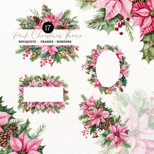 Watercolor Pink Christmas Clipart Pink Christmas Tree Pink Christmas Flower Christmas Print Pink Christmas Printables Christmas Ornament PNG