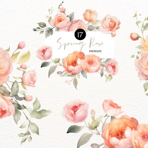 Blush Spring Rose Floral Wedding Invitation Dusty Roses Wedding Flowers Watercolor Dusty Spring Rose Floral Clipart Spring Roses PNG Bouquet