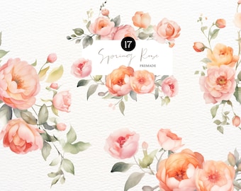 Blush Spring Rose Floral Wedding Invitation Dusty Roses Wedding Flowers Watercolor Dusty Spring Rose Floral Clipart Spring Roses PNG Bouquet