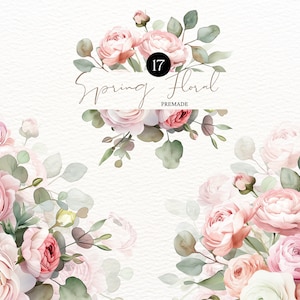 Rose poussiéreux Clipart floral fard à joues pivoines Clipart PNG bordure de fleurs PNG lot de roses aquarelle faire-part de mariage fleurs roses Clipart PNG