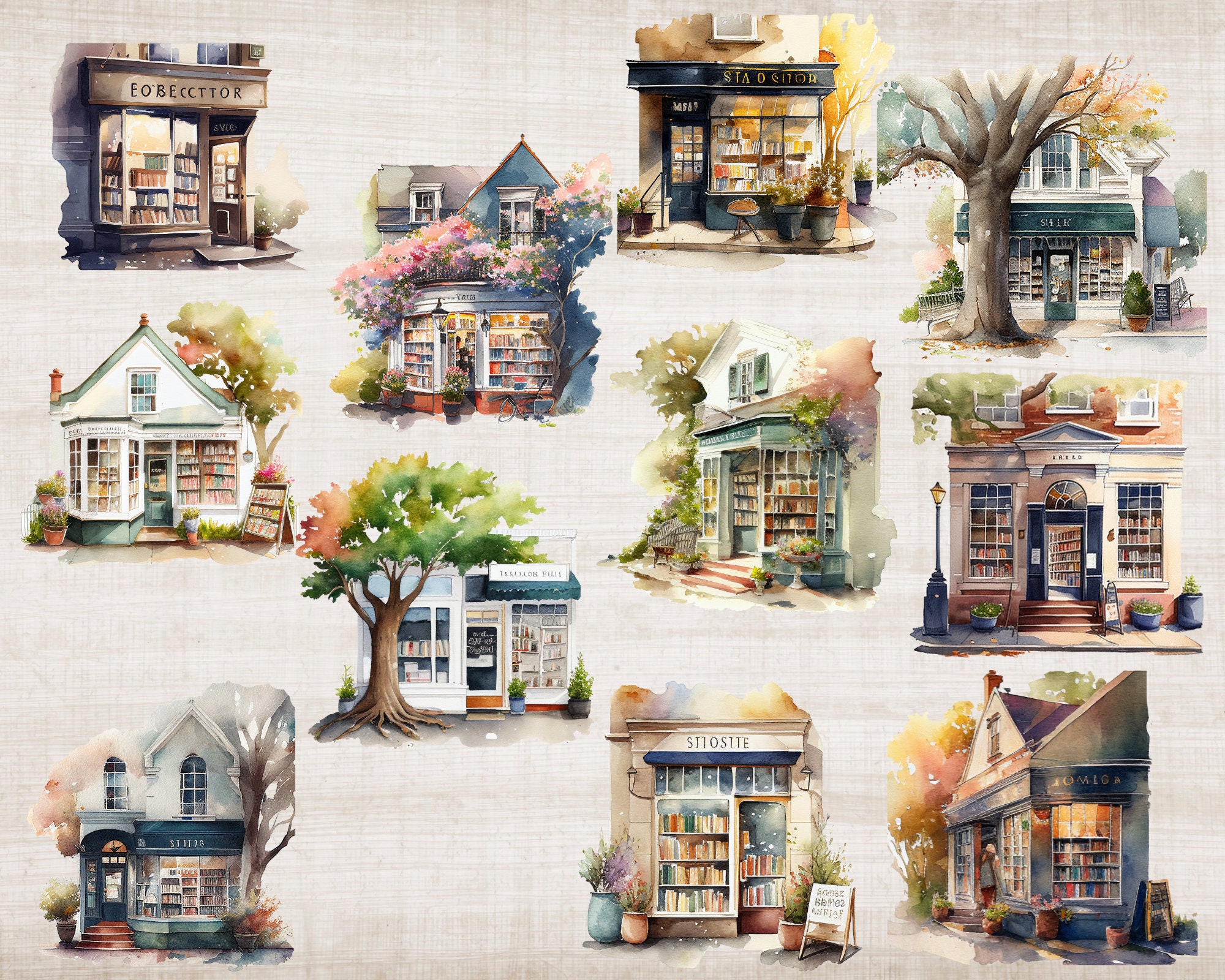 Spring Bookstore Signs Watercolor Spring Bookstore Clipart Bundle, Cozy Home Library Clipart ...