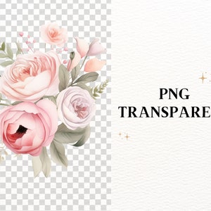Watercolor Pink Roses Clipart Pink Flower Clipart Eucalyptus Clipart ...