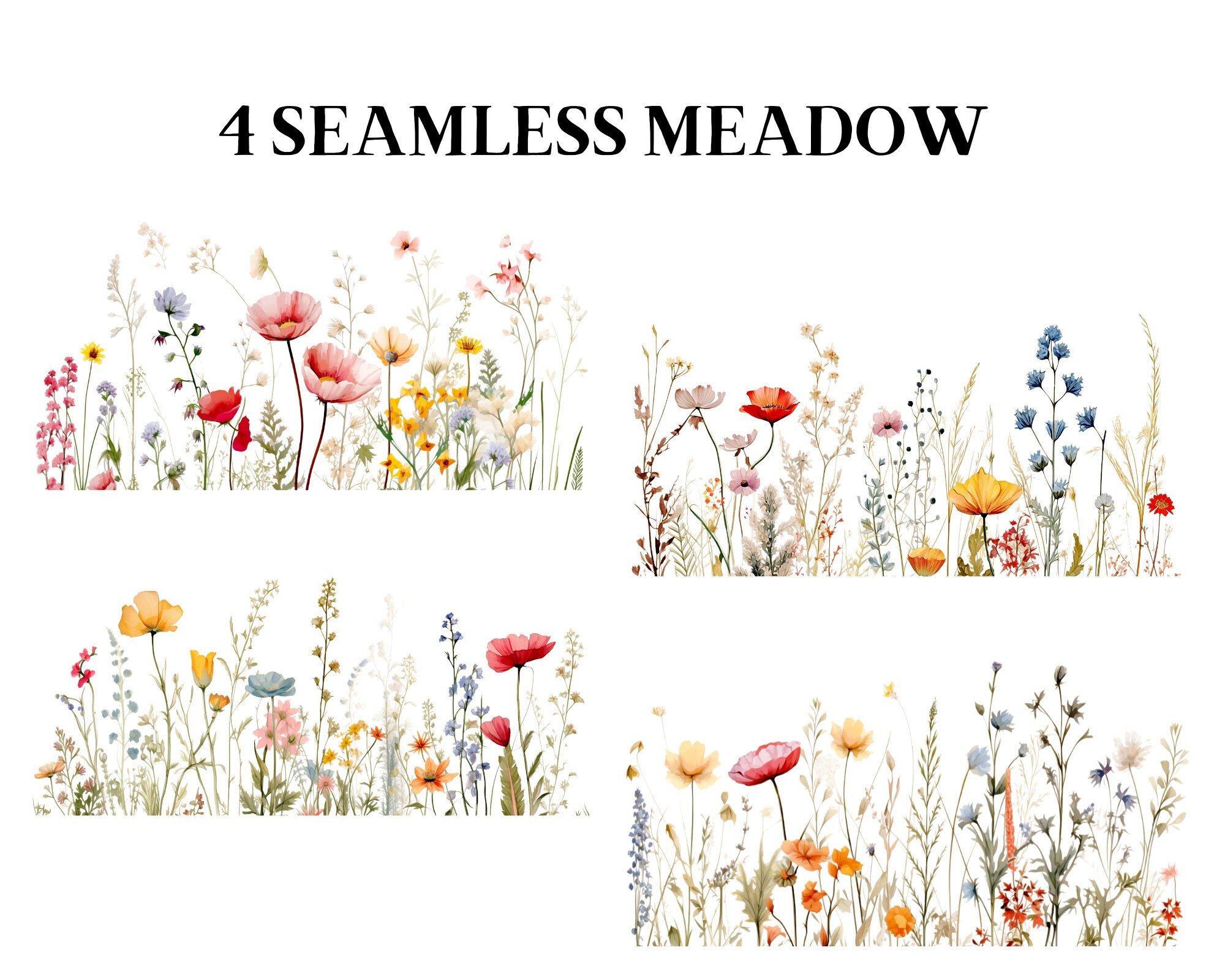 Watercolor Floral Clipart Wildflower Field Meadow Flower Print Floral ...