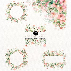Altrosa Blumen Aquarell Clipart Bundle Rosa Blumenhochzeits-Einladung Blumen Pastell Rosen Clipart WildFlower PNG Bundle Rahmen