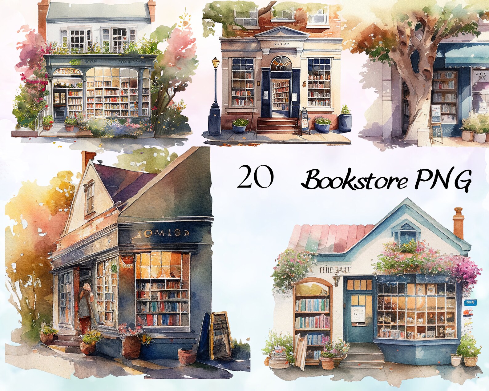 Watercolor Spring Bookstore Clipart Bundle, Cozy Home Library Clipart ...