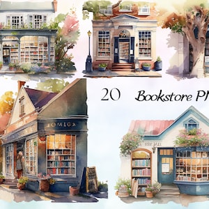 Aquarell Frühling Buchhandlung Clipart Bundle, gemütliche Hausbibliothek Clipart, Buchladen Clipart, süße Buchhandlung PNG, französische Buchhandlung, Bibliothek PNG