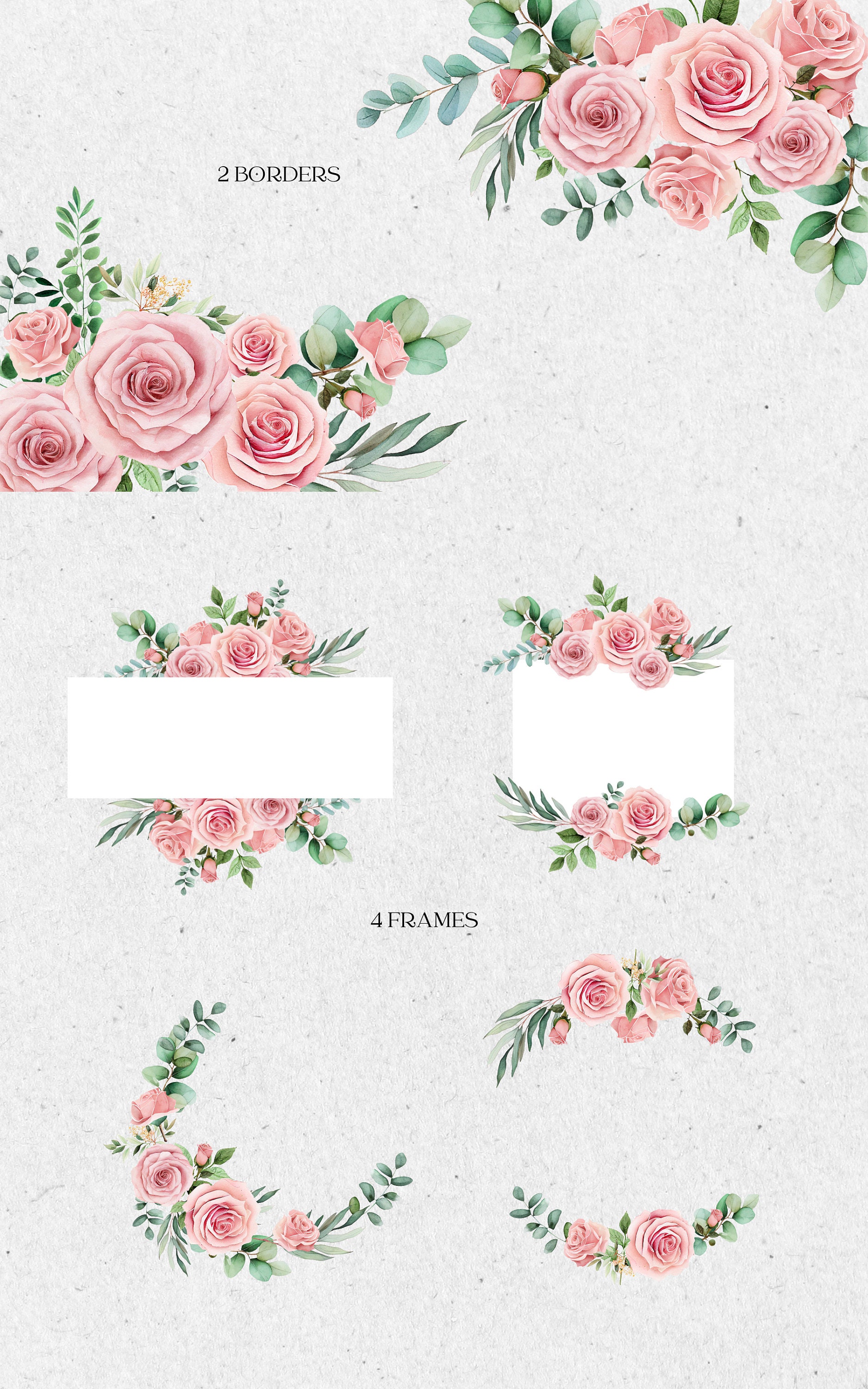 Watercolor Roses Clipart, Light Pink Flower Clipart, Eucalyptus Clipart ...