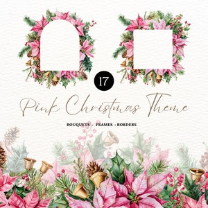 Watercolor Pink Christmas Clipart Pink Christmas Tree Pink Christmas Flower Christmas Print Pink Christmas Printables Christmas Ornament PNG
