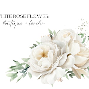 Watercolor White Roses Clipart, White Roses PNG, White Rose Flowers Bouquets Clipart,  Wedding Invitation, Premade Rose Floral Clipart