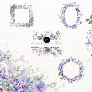Aquarel paarse bloemen png wilde bloemen clipart bloem violet huwelijksuitnodiging paarse aquarel bloemen clipartbundel png-frames