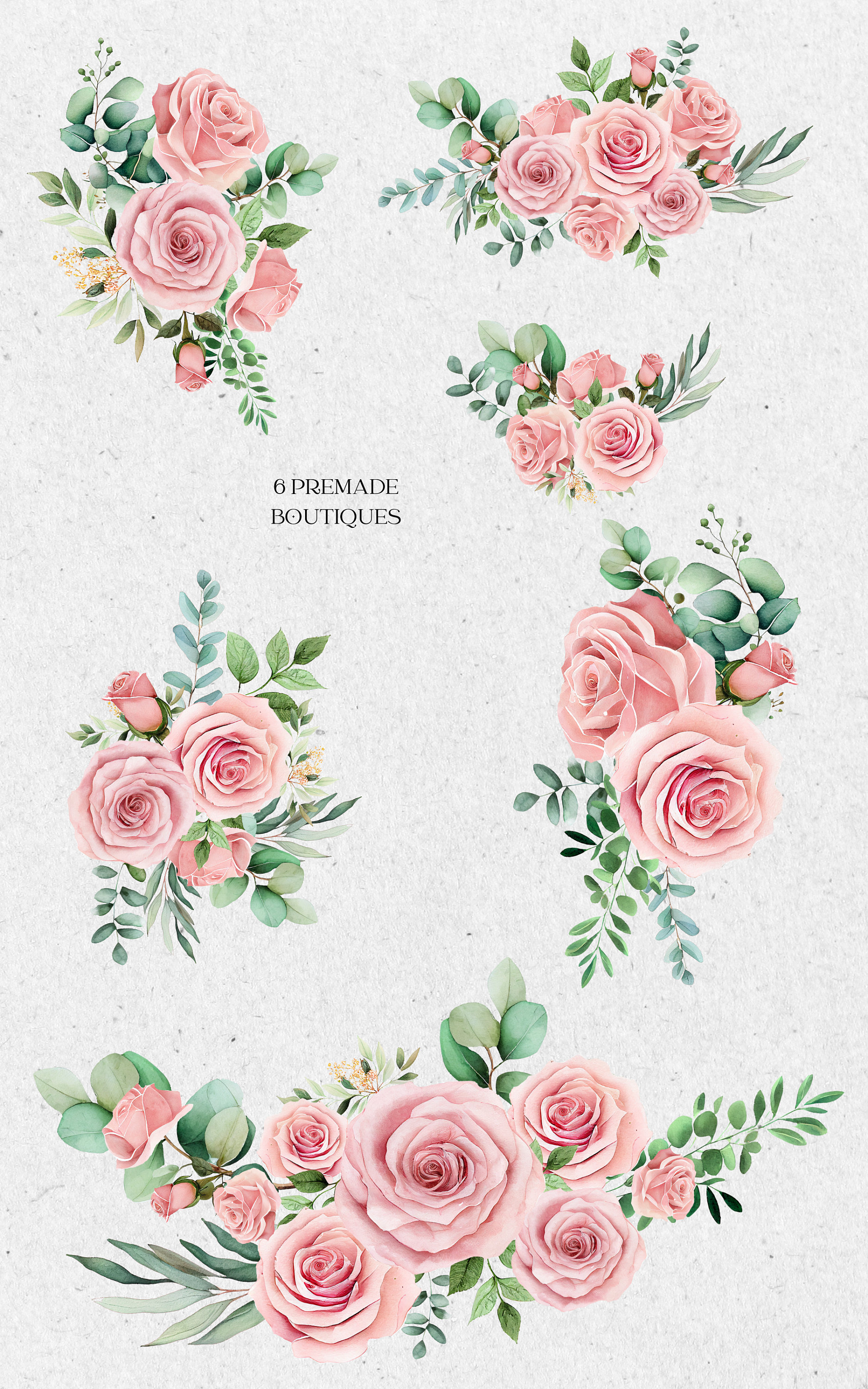 Watercolor Roses Clipart, Light Pink Flower Clipart, Eucalyptus Clipart ...