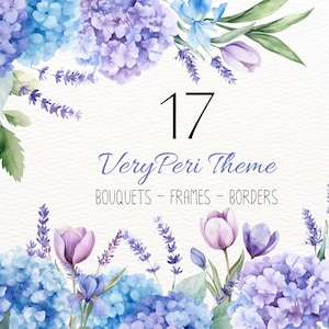 Akwarela Bardzo Peri Kwiaty Dzikie Kwiaty Clipart Dusty Violet Kwiaty Dzikie Fioletowe Fioletowe Chabry Kwiat Zielony Złoty Fiolet Fioletowy