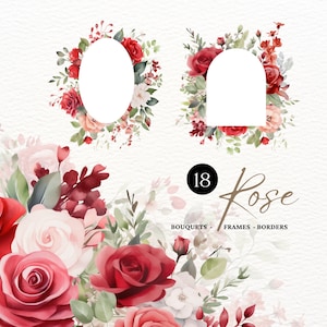 Aquarell Rot und Blush Blumen Clipart Rote Blumen Clipart Rote Blumen Blumensträuße Clipart Blumenhochzeit Vorgefertigte Rahmen Boutique Border Roses