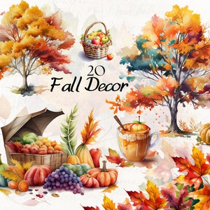 Aquarel herfst elementen clipart, gezellige herfst clipart set, aquarel herfst clipart bundel, herfstbladeren, aquarel herfst bloemen