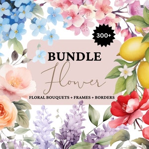 Pacchetto Clipart fiori dell'acquerello PNG Invito a nozze floreale Clipart Cornice di fiori Clipart Fiore Bordo PNG Invito Stampa floreale