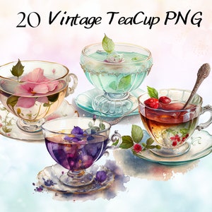 24 Vintage Pink Teacup Clipart, Tea Time art, Flower Teacup Png, Antique Tea Time, Scrapbook, Junk Journal, Paper Crafts