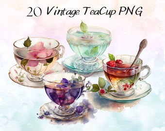 24 Vintage Pink Teacup Clipart, Tea Time art, Flower Teacup Png, Antique Tea Time, Scrapbook, Junk Journal, Paper Crafts