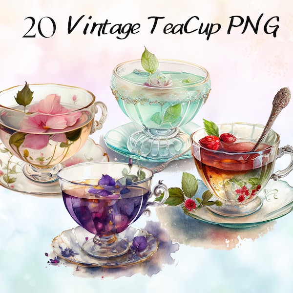 24 Vintage Pink Teacup Clipart, Tea Time art, Flower Teacup Png, Antique Tea Time, Scrapbook, Junk Journal, Paper Crafts