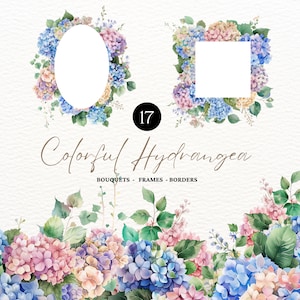 Aquarell Blau und Rosa Hortensie Clipart Hortensie Border Blau Wildblumen Clipart Pastell Hortensie Blume PNG Clip Art Border Premade