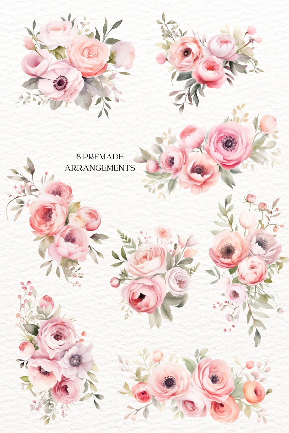Watercolor Pink Roses Clipart Pink Flower Clipart Eucalyptus Clipart ...