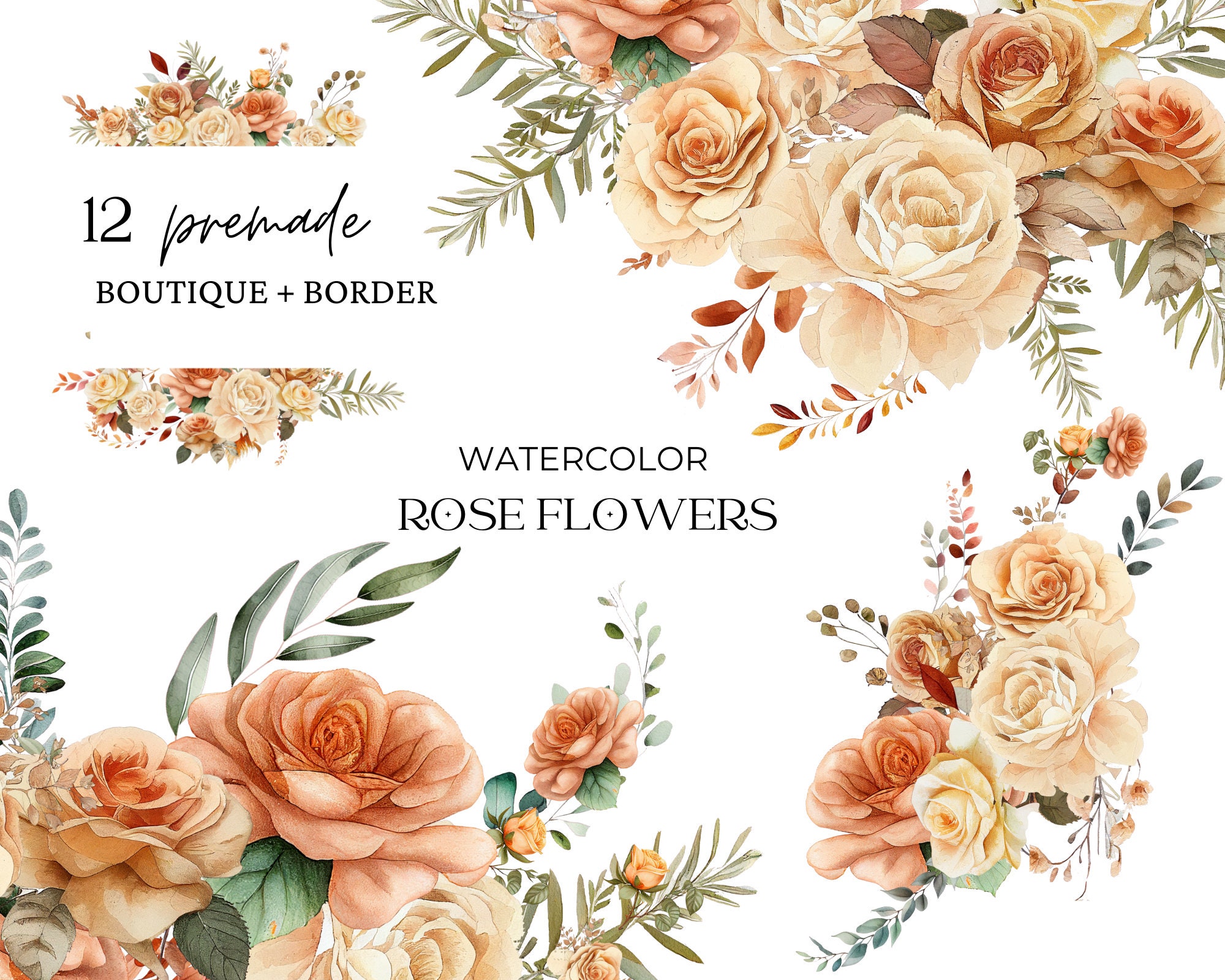 Watercolor Roses Flowers Clipart, Premade Roses Flowers, Flowers ...