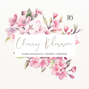 Fiori di ciliegio ad acquerello, Clipart di fiori di ciliegio, Clipart Sakura, cornici floreali, ghirlande floreali, rosa floreale primaverile, Sakura giapponese png