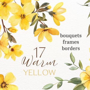 Clipart floreale di fiori selvatici gialli ad acquerello Bordi di fiori gialli caldi Bordi floreali estivi Clipart di bouquet gialli Bordi floreali di fiori di prato