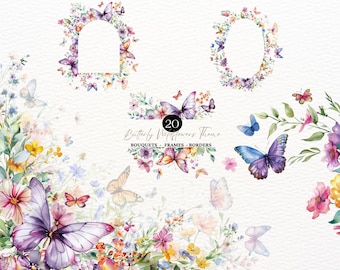 Watercolor Wild Floral Clipart Wildflowers Floral Clipart Floral border PNG Spring Flowers PNG Summer Flowers Wild Flowers Butterfly Clipart