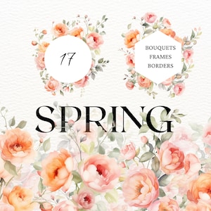 Blush Spring Rose Floral Wedding Invitation Dusty Roses Wedding Flowers Watercolor Dusty Spring Rose Floral Clipart Spring Roses PNG Bouquet
