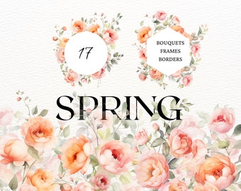 Blush Spring Rose Floral Wedding Invitation Dusty Roses Wedding Flowers Watercolor Dusty Spring Rose Floral Clipart Spring Roses PNG Bouquet