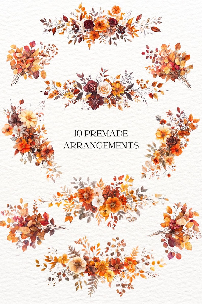 Watercolor Fall Botanical Clipart Autumn Flowers Illustrations Clip art Floral Fall png Autumn Leaves Foliage Sublimation Autumn Florals