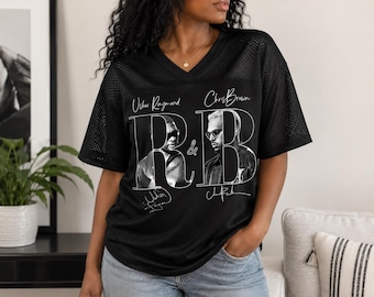 R&B Inspired Mesh Jersey | Black V-Neck Concert Shirt | Women's sizing