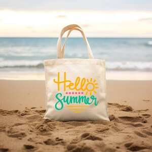 Hello Summer Canvas Tote Bag Beach Tote Bag Gift for Her Summer Bag Shoulder Bag Beach Vibe Tote Summer Vibe Tote