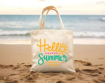 Hello Summer Canvas Tote Bag Beach Tote Bag Gift for Her Summer Bag Shoulder Bag Beach Vibe Tote Summer Vibe Tote