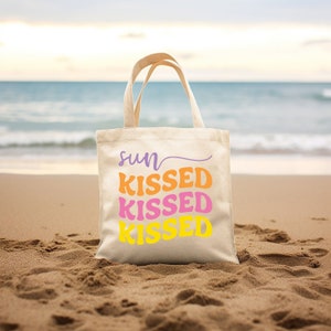 Colorful Sun Kissed Canvas Tote Bag Beach Tote Bag Gift for Her Summer Bag Shoulder Bag Beach Vibe Tote Hello Summer Vibe Tote Errand Bag