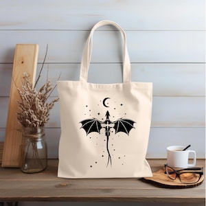 Dragon Rider Cotton Canvas Tote Bag Inspired By Fourth Wing Fantasy Book Tote Bag Dragon Rider Bag Bookish Gift Idea Book Lovers Gift Idea