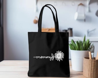 Mommy Flower Cotton Canvas Tote Bag Mother's Day Gift Flower Tote