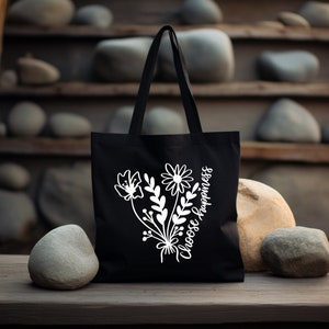 Choose Happiness Cotton Canvas Tote Bag Positive Vibes Canvas Inspirational Tote Bag