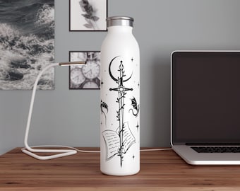 Bouteille d'eau fine livre épée dragon inspirée de la bouteille d'eau dragon quatrième aile bouteille fantastique cadeau pour les amateurs de livres dragon bouteille réutilisable 20 oz