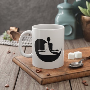 Yoga Ying Yang Sukhasana Pose Mug Yoga Mug Yoga Coffee Mug Tea Mug Yoga Lover Gift Mug Gift for her Meditation Mug White Ceramic Mug