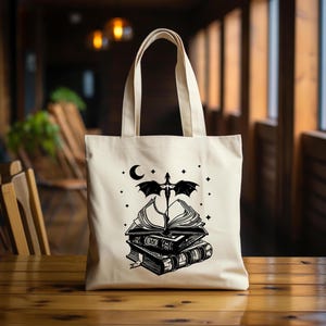 Mystical Dragon Book Cotton Canvas Tote Bag Inspired By Fourth Wing Bookish Bag Book Lover Gift Idea Canvas Book Bag Bookish Tote Bag Book
