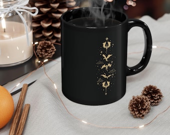 Drakmugg inspirerad av Fourth Wing svart mugg bokälskare kaffemugg drakmugg varm choklad och temugg fantasi bokälskare mugg (313 ml, 440 ml)