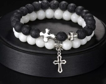 Mens Cross Bead Bracelet
